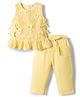 ToffyHouse Cotton Woven Sleeveless Checks Top & Pant With Floral Applique - Yellow