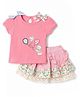 ToffyHouse Knitted Half Sleeves Top & Skirts With Floral & Bear Print - Light Pink
