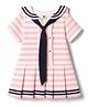 ToffyHouse Cotton Knit One Piece Dresses/Frocks Half Sleeves Sailor Collar Striped Pink 18-24 Months