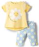 ToffyHouse Knitted Woven Half Sleeves Top & Pant With Floral Print - Yellow