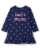 Babyhug Cotton Knit Three Fourth Sleeves Nighty with Frill at Hem Heart & Text Print  - Navy