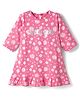 Babyhug Cotton Knit Three Forth Sleeves Floral & Hearts Printed Nighty With Text Foil Print - Pink