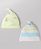 Babyhug 100% Cotton Interlock Knit Stripped Cap with Sea Life Print Green Pink Pack of 2 - Diameter 16 cm