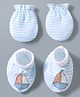Babyhug 100% Cotton Interlock Knit Striped Mittens & Booties Set With Boat Print - White