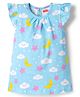 Babyhug Cotton Knit Half Sleeves Star Moon & Clouds Printed Nighty - Light Blue
