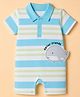 Babyhug 100% Cotton Interlock Knit Half Sleeves Striped Rompers With Fish Applique - White