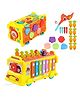 PLUSPOINT School Bus Activity Toy for kids Educational multifunctional Pull along bus with Gears, Teaching Clock, Fishing Game Color Matching Shape Puzzles Whack-a-mole toddler musical toy