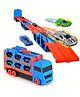 PLUSPOINT Big Truck Carrier Race Track Folding 78-Inch Toy Truck Transport Car Carrier Track & 2 Die Cast Metal Toy Cars Hauler Truck Car Toys Track Set Gifts for Age 3-10 Yr Old Kids (Blue Trailer)