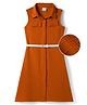 Hola Bonita Knit Sleeveless Solid Textured Fabric Dress with Belt - Rust Orange