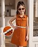 Hola Bonita Knit Sleeveless Solid Textured Fabric Dress with Belt - Rust Orange
