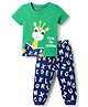 Babyhug Cotton Knit Half Sleeves T-Shirt & Pyjama Night Suit With Giraffe & Alphabet Print - Green & Blue