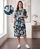Bella Mama Viscose Woven Three Fourth Sleeves Floral Print Maternity Dress - Blue