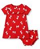 Doodle Poodle 100% Cotton Knit Half Sleeves Bow Printed Frock With Bloomer - Red