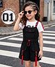 Ollington St. Sinker Knit Half Dungaree With Text Printed Half Sleeve Inner Top -Black & White