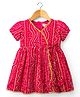 Babyhug Cambric Woven Half Sleeves Bandhani Printed Ethnic Dress - Fuchsia