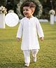 Babyhug Cambric Woven Full Sleeves Hakkoba Kurta Pyjama Set - White
