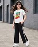 OLLINGTON ST. Sinker Knit Half Sleeves Top & Culottes With Text Print - White & Black