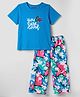 Pine Kids Cotton Knit Half Sleeves Butterfly Printed T-Shirt & Pyjama Night Suit - Blue