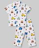 Babyhug Cotton Knit Half Sleeves Shirt & Pyjama Night Suit With Vehicle Print - White