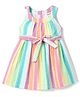 Babyhug Cotton Woven One Piece Dress Sleeveless Striped With Belt Multi Color 9-12 Months