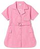 Babyhug Cotton Woven Half Sleeves One Piece Shirt Dress with Text Embroidery & Belt - Pink