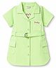 Babyhug Cotton Woven Half Sleeves One Piece Shirt Dress with Text Embroidery & Belt - Light Green