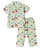 Teddy Sinker Knit Half Sleeves T-Shirt & Pyjama Co-Ord Night Suit With Bus Print - Green