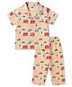 Teddy Sinker Knit Half Sleeves T-Shirt & Pyjama Co-Ord Night Suit With Bus Print - Brown