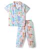 Teddy Sinker Knit Half Sleeves Shirt & Pyjama Co-ord Night Suit with Beach Theme Print - White
