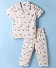Teddy Sinker Knit Half Sleeves Shirt & Pyjama Co-ord Night Suit with Animal Print - Beige