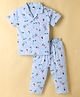 Teddy Sinker Knit Half Sleeves Shirt & Pyjama Co-ord Night Suit with Animal Print - Light Blue