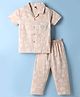 Teddy Sinker Knit Half Sleeves Shirt & Pyjama Co-ord Night Suit with Air Balloon Print - Beige
