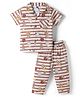 Teddy Sinker Knit Half Sleeves Shirt & Pyjama Striped Co-ord Night Suit with Football Print - Brown