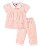 Teddy Sinker Knit Half Sleeves Bunny Printed Co-Ords Top & Pyjama Night Suit Set - Pink