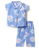 Teddy Sinker Knit Half Sleeves Shirt & Pyjama Co-ord Night Suit with Floral Print - Blue