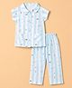 Teddy Sinker Knit Half sleeves Co-Ords Shirt & Pyjama Night Suit with Striped &  Animal Print - Blue