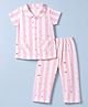 Teddy Sinker Knit Half sleeves Co-Ords Shirt & Pyjama Night Suit with Striped &  Animal Print - Pink