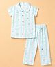 Teddy Sinker Knit Half sleeves Co-Ords Shirt & Pyjama Night Suit with Striped &  Animal Print - Green