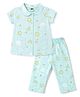 Teddy Sinker Knit Half Sleeves Star & Moon Printed Co-Ords Shirt & Pyjama Night Suit - Light Blue