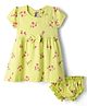 Doodle Poodle 100% Cotton Knit Half Sleeves Floral Printed Frock With Bloomer & Bow Applique - Yellow