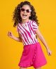 OLLINGTON ST. Sinker Knit Half Sleeves Striped Top & Skorts Set - Pink