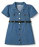 Babyhug Denim Woven Half Sleeves Shirt Style Dress With Belt - Blue