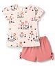 Teddy Sinker Knit Half Sleeves Floral Printed Top & Shorts Set - Beige