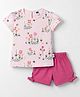 Teddy Sinker Knit Half Sleeves Floral Printed Top & Shorts Set - Pink