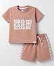 Teddy Sinker Knit Half Sleeves Text Printed T-Shirt & Shorts Set - Brown