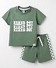 Teddy Sinker Knit Half Sleeves Text Printed T-Shirt & Shorts Set - Green