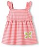 Zero Sinker Knit Sleeveless Striped & Butterfly Embroidered Frock - Peach