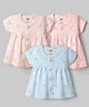 Zero Sinker Knit Half Sleeves Birds Printed Frocks Pack Of 3 - Baby Pink Light Blue & Peach