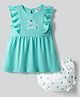Zero Cotton Knit Frocks with Bloomer/Short Sleeveless with Ruffles Sea Green 12-18 Months