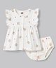 Zero Cotton Knit Frocks with Bloomer/Short Sleeveless Bear Print Offwhite M 1-3 Months